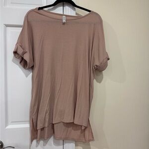 Zenana Outfitters Pink Relaxed Cuffed Sleeve T-Shirt